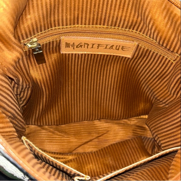 Magnifique Hand Painted Peacock Leather Crossbody Bag with Side Braid Accent - Picture 12 of 13